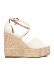 Nine West Espadryle EO-259-86 02 Biały. Białe sandały damskie Nine West, bez wzorów, z materiału, bez obcasa, bez zapięcia. Za 279.99 zł.
