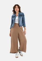 Luźne, szerokie spodnie R-AMINA. Brązowe spodnie materiałowe damskie Volcano, s, bez wzorów, z materiału. Za 129.99 zł.