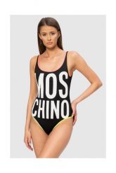 MOSCHINO Czarny jednoczęściowy strój kąpielowy z neonowymi lamówkami, Rozmiar S. Czarne kostiumy jednoczęściowe damskie MOSCHINO, s, bez wzorów. W wyprzedaży za 449.99 zł.