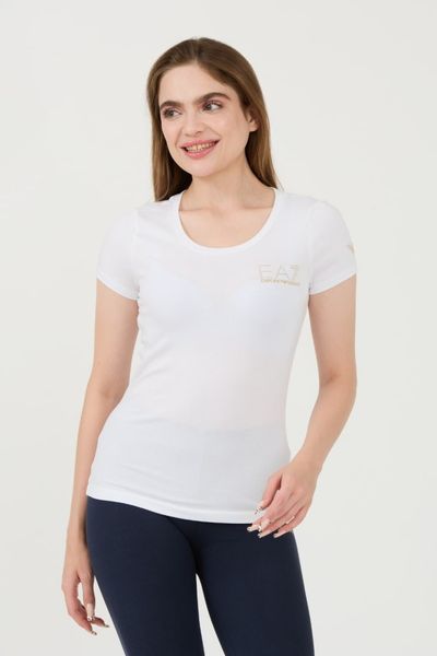 EA7 Biały damski t-shirt, Rozmiar L. Białe t-shirty damskie EA7 Emporio Armani, l, bez wzorów, bez kołnierzyka. W wyprzedaży za 237.99 zł.