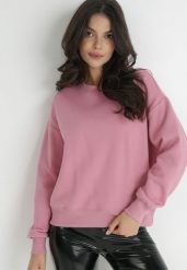 Ciemnoróżowa Bluza z Polarową Podszewką Colda. Czerwone bluzy damskie Born2be, l, bez wzorów, z dresówki, bez kaptura. Za 49.99 zł.