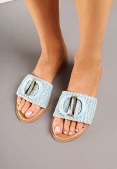 Niebieskie Klapki Vices z Metaliczną Ozdobą Zendisa. Niebieskie klapki damskie Born2be, z aplikacjami, z jeansu, eleganckie, bez obcasa, na płaskiej podeszwie. Za 84.99 zł.