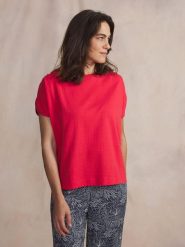 T-shirt damski TBS Rommy. Czerwone t-shirty damskie TBS, l, bez wzorów, z bawełny, klasyczne, bez kołnierzyka. Za 186.00 zł.