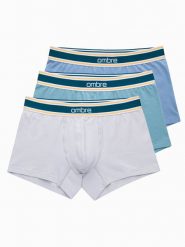 Klasyczne dopasowane bokserki męskie z ozdobną gumką w pasie – 3-pak mix OM-UNBO-0110 - XXL. Niebieskie bokserki męskie Ombre Clothing, l, bez wzorów, z bawełny. W wyprzedaży za 39.99 zł.