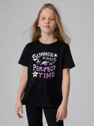4F T-shirt regular z nadrukiem dziewczęcy - czarny 152 (11-12 lat). Czarne t-shirty i topy dla dziewczynek 4f, bez wzorów, z bawełny, bez ramiączek. Za 49.99 zł.