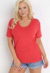 Czerwony T-shirt Genilin. Czerwone bluzki damskie Born2be, xl, bez wzorów, z dzianiny, klasyczne, bez kołnierzyka. Za 29.99 zł.