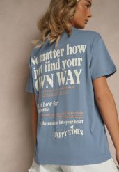 Niebieski T-shirt z Bawełny o Kroju Oversize Fillinea. Niebieskie bluzki damskie Renee, m, z aplikacjami, z bawełny, klasyczne, bez kołnierzyka. Za 44.99 zł.