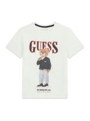 Guess T-Shirt L6GI09 K8HM4 Biały Regular Fit. Białe t-shirty dla chłopców Guess, z aplikacjami, z bawełny, bez ramiączek. Za 119.99 zł.