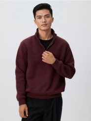 Bluza ze stójką - bordowy. Czerwone bluzy męskie Reserved, l, bez wzorów, z bawełny, bez kaptura. Za 119.99 zł.