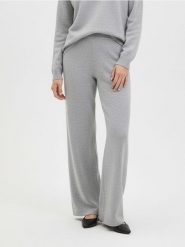 Dzianinowe spodnie z elastycznym pasem - szary. Szare spodnie materiałowe damskie Sinsay, l, bez wzorów, z dzianiny. Za 49.99 zł.