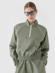 4F Kurtka przejściowa cropped ze stójką damska - oliwkowa/khaki XL. Brązowe kurtki damskie 4f, xl, bez wzorów, z bawełny, bez kaptura. W wyprzedaży za 99.99 zł.
