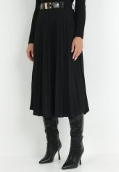 Czarna Spódnica Plisowana z Paskiem Onie. Czarne spódnice damskie Born2be, bez wzorów, eleganckie, midi, koszulowe. Za 84.99 zł.