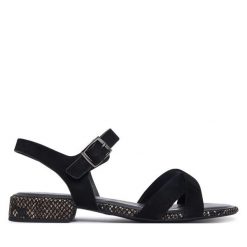 Sandały Tamaris. Czarne sandały damskie Tamaris, bez wzorów, bez obcasa, na słupku, bez zapięcia. Za 299.99 zł.