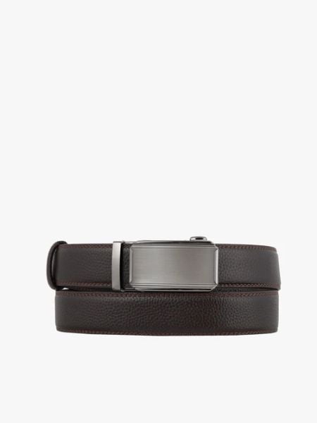 Ciemnobrązowy pasek ze skóry licowej. Brązowe paski damskie Ryłko, bez wzorów, ze skóry, eleganckie. Za 129.99 zł.
