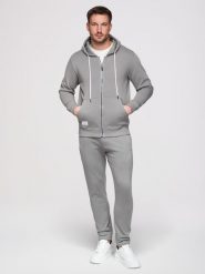 Komplet dresowy męski set bluza rozpinana z kapturem + spodnie z prosta nogawką - szary V8 - Rozmiar: M. Szare bluzy męskie Ombre Clothing, m, z aplikacjami, z bawełny, z kapturem. Za 339.99 zł.