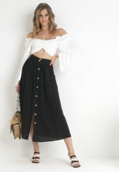 Czarna Spódnica Maxi z Guzikami i Gumką w Pasie Aurorsa. Czarne spódnice damskie Born2be, m, bez wzorów, eleganckie, maxi, dopasowane. Za 59.99 zł.