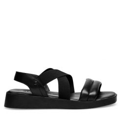 Sandały Lasocki. Czarne sandały damskie Lasocki, bez wzorów, bez obcasa, na płaskiej podeszwie, bez zapięcia. Za 139.99 zł.
