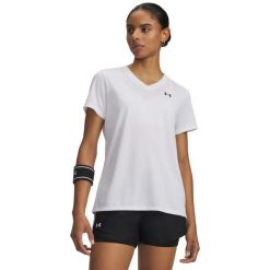 Koszulka fitness damska Under Armour. Koszulki sportowe damskie Under Armour, l, bez wzorów, z materiału, bez kołnierzyka, bez ramiączek, na fitness i siłownię. Za 129.99 zł.