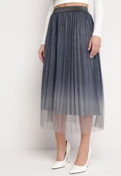 Granatowa Tiulowa Spódnica Ozdobiona Brokatem z Gumką w Pasie Jolive. Niebieskie spódnice damskie Born2be, s, bez wzorów, z tiulu, midi. Za 44.99 zł.