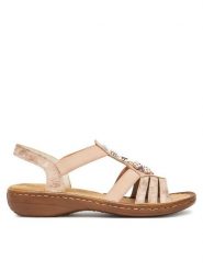 Rieker Sandały CEO-60855-31 Różowy. Czerwone sandały damskie Rieker, bez wzorów, z syntetyku, bez obcasa, na płaskiej podeszwie, bez zapięcia. Za 299.99 zł.