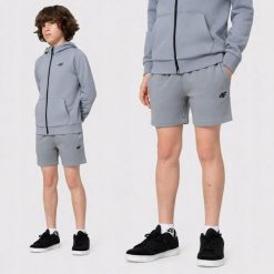 SPODENKI DRESOWE CHŁOPIĘCE 4F DZIECIĘCE JUNIOR NIEBIESKIE. Niebieskie szorty dla chłopców 4f, bez wzorów, z bawełny, sportowe. Za 29.00 zł.
