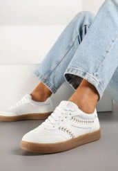 Białe Sneakersy Kultowe Tenisówki z Ozdobnymi Przeszyciami i Tweedem Koriarea. Białe trampki i tenisówki damskie Born2be, bez wzorów, z jeansu, casualowe, bez zapięcia. Za 84.99 zł.