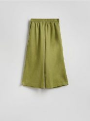 Lniane spodnie culotte - oliwkowy. Zielone spodnie materiałowe damskie Reserved, l, bez wzorów. W wyprzedaży za 109.99 zł.