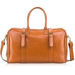 Skórzana torba męska podróżna, weekendowa Solier jasnobrązowa. Brązowe torby na ramię męskie Solier, bez wzorów, ze skóry, eleganckie, na ramię. Za 595.00 zł.