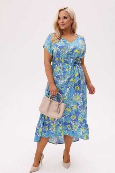 Asymetryczna sukienka Kiara MIDI z wiązaniem i falbanką - Blue Breeze PLUS SIZE XXL OVERSIZE. Niebieskie sukienki damskie Moda Size Plus Iwanek, na co dzień, na lato, l, bez wzorów, z materiału, eleganckie, z asymetrycznym kołnierzem, plus size, bez ramiączek, midi, asymetryczne. W wyprzedaży za 263.90 zł.