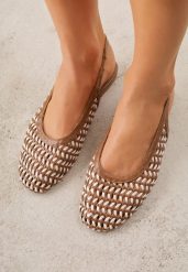 Brązowe Plecione Sandały Typu Slingback Ellariell. Brązowe baleriny damskie Renee, bez wzorów, z jeansu, bez obcasa. Za 99.99 zł.