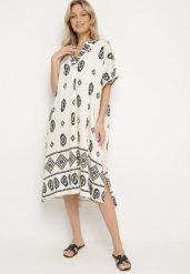 Czarno-Kremowa Wiskozowa Sukienka Boho o Pudełkowym Kroju z Rozcięciami Nelbia. Czarne sukienki damskie Born2be, na co dzień, l, bez wzorów, z wiskozy, boho, bez kołnierzyka, bez ramiączek, midi. Za 84.99 zł.