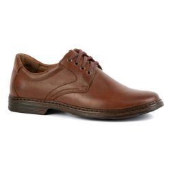 KOMODO Buty męskie ze skóry naturalnej sznurowane 933K brązowe. Brązowe półbuty na co dzień męskie ze skóry, bez zapięcia. Za 351.82 zł.