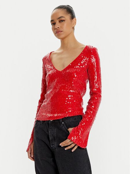 ROTATE Bluzka Georgia 1131493017 Czerwony Regular Fit. Czerwone bluzki damskie ROTATE, bez wzorów, z syntetyku, bez kołnierzyka, bez ramiączek. Za 839.99 zł.