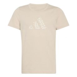 Koszulka adidas junior beżowa z nadrukiem animal KG0103. Białe t-shirty damskie Adidas, bez wzorów, z bawełny, klasyczne, bez kołnierzyka. Za 99.00 zł.