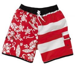 Beco kąpielówki typu szorty dla chłopca czerwono-białe. Białe kąpielówki dla chłopców 47 Brand, bez wzorów, z poliesteru. Za 238.99 zł.