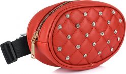Krateczka Czerwona damska nerka saszetka na pasek biodrówka owalna B15. Czerwone paski damskie Krateczka, bez wzorów. Za 39.59 zł.