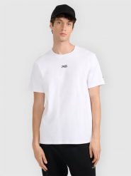 4F T-shirt regular z nadrukiem męski 4F x Robert Lewandowski - biała M. Białe koszulki sportowe męskie 4f, l, bez wzorów, z bawełny, sportowe, bez kołnierzyka. Za 99.99 zł.
