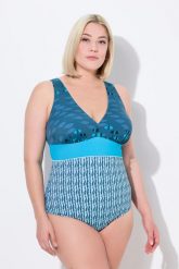 Damski Strój kąpielowy ryby miękkie miseczki dekolt w serek z recyklingu. Zielone kostiumy jednoczęściowe damskie Ulla Popken, plus size, bez wzorów, z elastanu, plus size, do pływania. Za 239.99 zł.