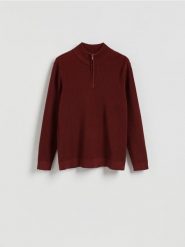 Sweter z rozpinaną stójką - bordowy. Czerwone swetry przez głowę męskie Reserved, l, bez wzorów, z bawełny, bez kołnierzyka. Za 159.99 zł.