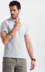 Ombre Męska koszulka polo jednokolorowa BASIC z dzianiny pique - szara V20 OM-POBS-0100 M. Szare koszulki polo męskie Ombre, m, bez wzorów, z dzianiny, bez ramiączek. Za 79.99 zł.