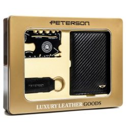 Luksusowy zestaw prezentowy z portfelem RFID - Peterson. Portfele męskie Peterson, bez wzorów, ze skóry. Za 129.99 zł.