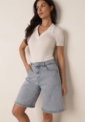 Jasnoniebieskie Jeansowe Szorty Casual Bermudy z Wysokim Stanem z Bawełny Metithe. Niebieskie szorty damskie Born2be, l, bez wzorów, z bawełny, casualowe, z podwyższonym stanem. Za 89.99 zł.