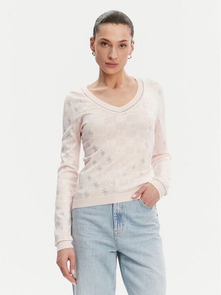 Guess Sweter W5GR07 Z3D60 Różowy Regular Fit. Czerwone swetry damskie Guess, m, z aplikacjami, z wiskozy, bez kołnierzyka, bez ramiączek, bez kaptura. Za 259.99 zł.
