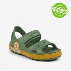 Sandały dziecięce Coqui - clogs, coquiflex. Zielone sandały chłopięce Coqui, z materiału, bez zapięcia. Za 125.99 zł.