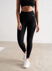 Damskie legginsy bezszwowe, prążkowane, wysoki stan, squat proof czarne. Czarne legginsy damskie Aim'n, m, bez wzorów, z dzianiny, z podwyższonym stanem, na fitness i siłownię. Za 254.00 zł.