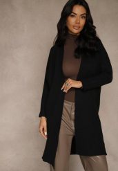 Czarny Niezapinany Casualowy Kardigan Felltusa. Czarne swetry dla dziewczynek Renee, bez wzorów, z jeansu, bez kołnierzyka, bez ramiączek, bez kaptura. Za 109.99 zł.