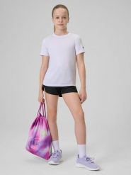 4F Komplet sportowy na WF (koszulka+spodenki+worek) dziewczęcy - multikolor 134/140 (8-10 lat). Spodenki dla dziewczynek 4f, bez wzorów, z materiału, bez ramiączek. Za 99.99 zł.