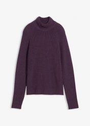 Sweter z prążkowanej dzianiny z czystej bawełny organicznej. Czarne swetry damskie bonprix, bez wzorów, z bawełny, bez kołnierzyka, bez ramiączek, bez kaptura. Za 104.99 zł.