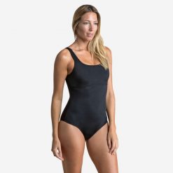 Strój jednoczęściowy pływacki damski Nabaiji Heva U. Czarne kostiumy jednoczęściowe damskie NABAIJI, xs, bez wzorów, sportowe, do pływania. Za 49.99 zł.