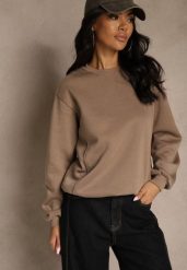 Ciemnobeżowa Bluza z Bawełną i Przeszyciami przy Dekolcie Fezanna. Brązowe bluzy damskie Renee, l, bez wzorów, z bawełny, bez kaptura. Za 59.99 zł.